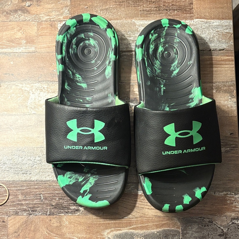 Under Armour Kids Slide Sandals - Black and Neon Green